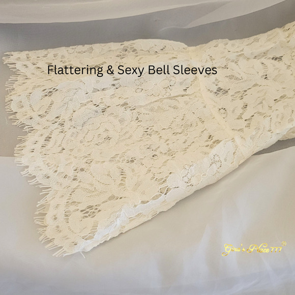 Isaac Mizrahi Live! 3/4Bell Sleeve Scalloped Trim Layered Lace Tunic Top Ivory M - Picture 10 of 12